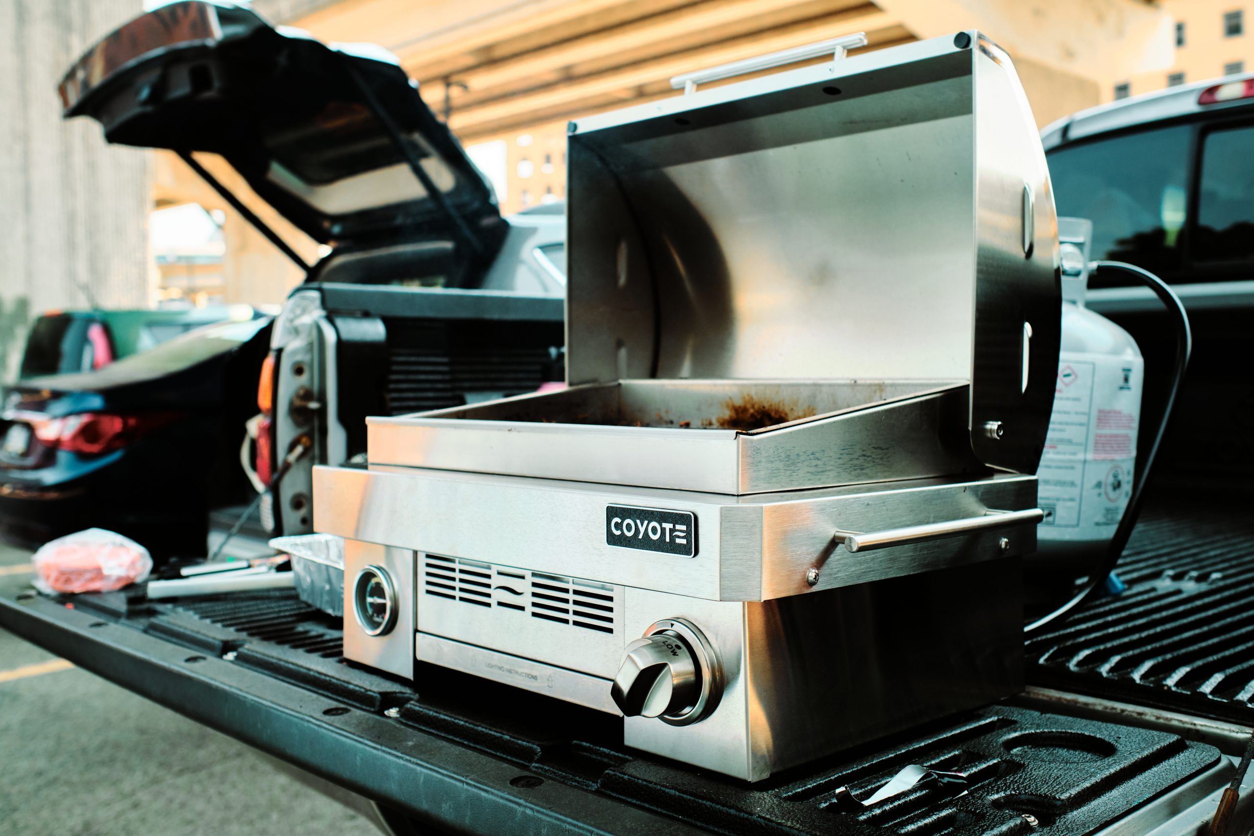 Coyote Portable Grill on a Truck Tailgate